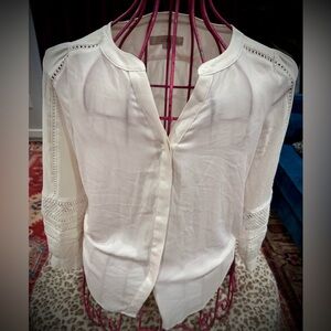 LOFT Cream Blouse with Lace Accents